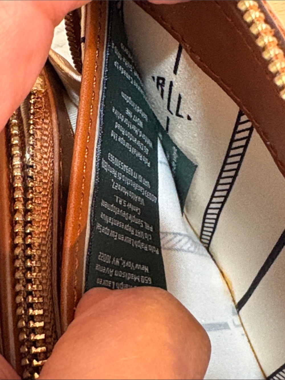 Lauren Ralph Lauren Navy Blue and Brown Printed Crossbody Wallet - Picture 8 of 17